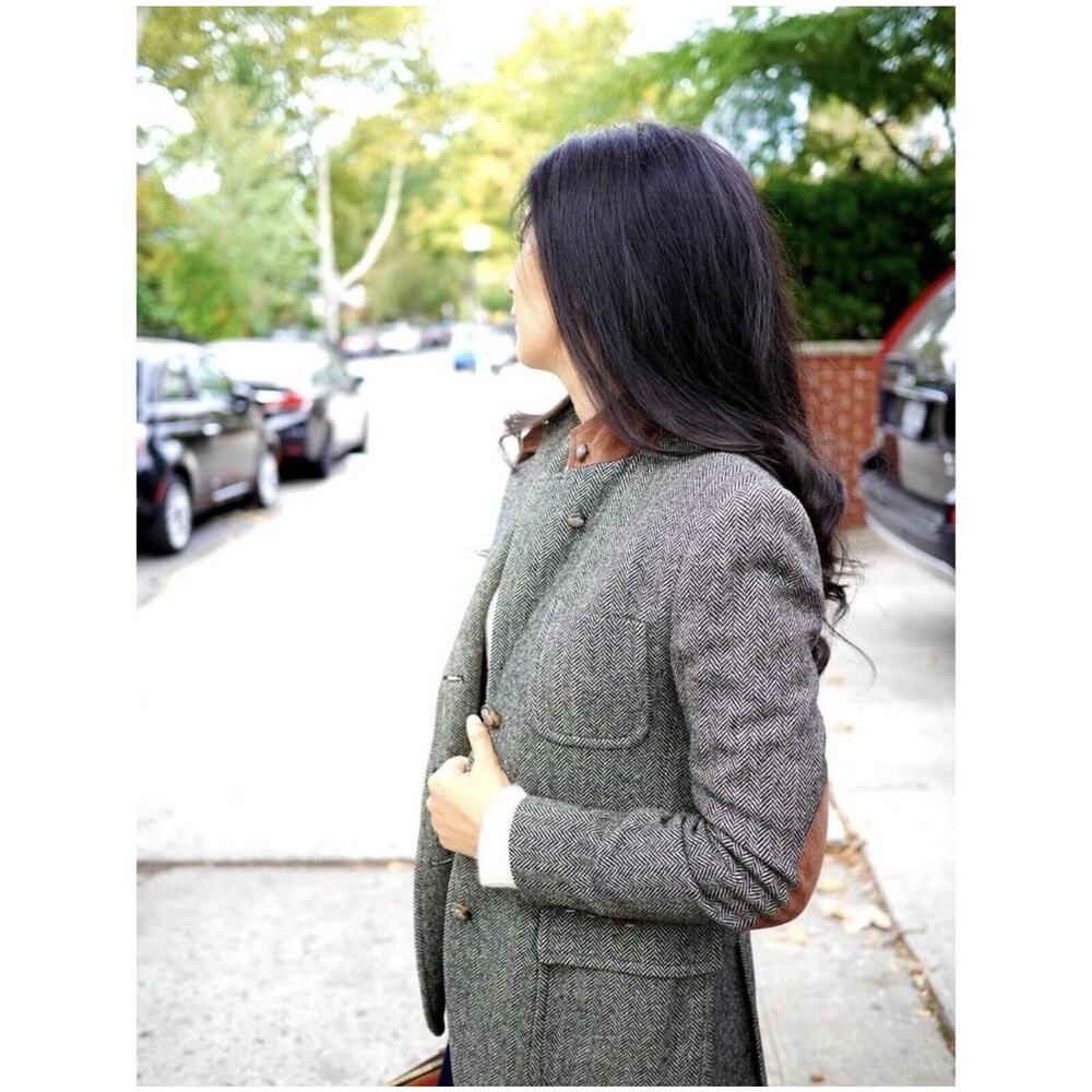 VTG Ralph Lauren Wool Herringbone Grey Blazer Suede Leather Elbow Pads 10